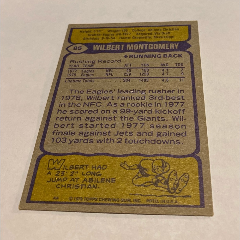 Wilbert Montgomery RC Rookie 1979 Topps Football Card #85 Vintage Collectible - Picture 2 of 3